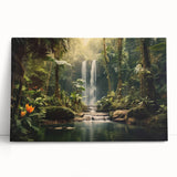 Vibrant rainforest landscape wall art on stretched canvas, showcasing lush greenery and vivid colors, ideal for adding a natural touch to home decor.