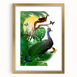 Framed rainforest landscape wall art collection featuring vibrant green foliage and intricate details, accented with a gold frame for an elegant touch. Ideal for nature-inspired decor.