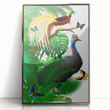 Framed acrylic wall art showcasing a vibrant rainforest landscape design with silver accents, ideal for enhancing modern home decor and nature-themed interiors.