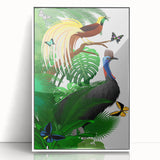 Framed acrylic wall art showcasing a vibrant rainforest landscape design, featuring lush green foliage and rich colors, ideal for nature-inspired decor.