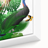 Framed canvas wall art showcasing a vibrant rainforest landscape design, featuring rich greens and earthy tones, ideal for nature-inspired decor.