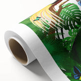 Vibrant rolled canvas showcasing a lush rainforest landscape design with rich green hues and intricate details, ideal for adding a nature-inspired touch to home decor.