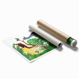 Vibrant rainforest landscape wall art print showcasing lush greenery and tropical foliage, rolled for easy display and protection during shipping. Ideal for nature-themed decor.