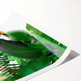 Vibrant rainforest landscape wall art print showcasing lush greenery and intricate details, rolled and ready for display, perfect for nature-inspired decor.