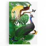 Stretched canvas wall art showcasing a vibrant rainforest landscape with lush greenery and colorful foliage, ideal for enhancing interior decor. Perfect for nature enthusiasts.