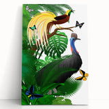 Vibrant rainforest landscape design on stretched canvas, showcasing lush greenery and vivid colors, perfect for adding a nature-inspired touch to home decor.