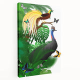 Stretched canvas wall art depicting a vibrant rainforest landscape, showcasing lush greenery and tropical flora in a side view, ideal for nature-themed decor.