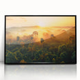 Framed acrylic wall art showcasing a vibrant rainforest landscape design, featuring lush greens and tranquil blues, perfect for home or office decor.