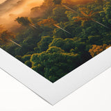 Vibrant rainforest landscape wall art design on rolled canvas, showcasing lush greenery and tropical flora, ideal for enhancing interior decor.