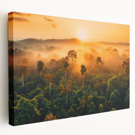 Side view of a stretched canvas featuring a vibrant rainforest landscape design, showcasing lush greenery and exotic flora, perfect for nature-inspired decor.