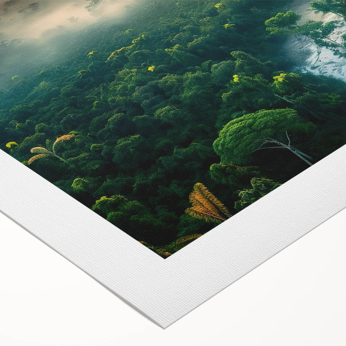Rolled canvas featuring a vibrant rainforest landscape design, showcasing lush green foliage and tropical plants, ideal for home decor or nature enthusiasts.