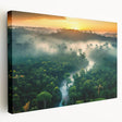 Stretched canvas showcasing a vibrant rainforest landscape design, featuring lush green foliage and a rich color palette, perfect for enhancing home decor.