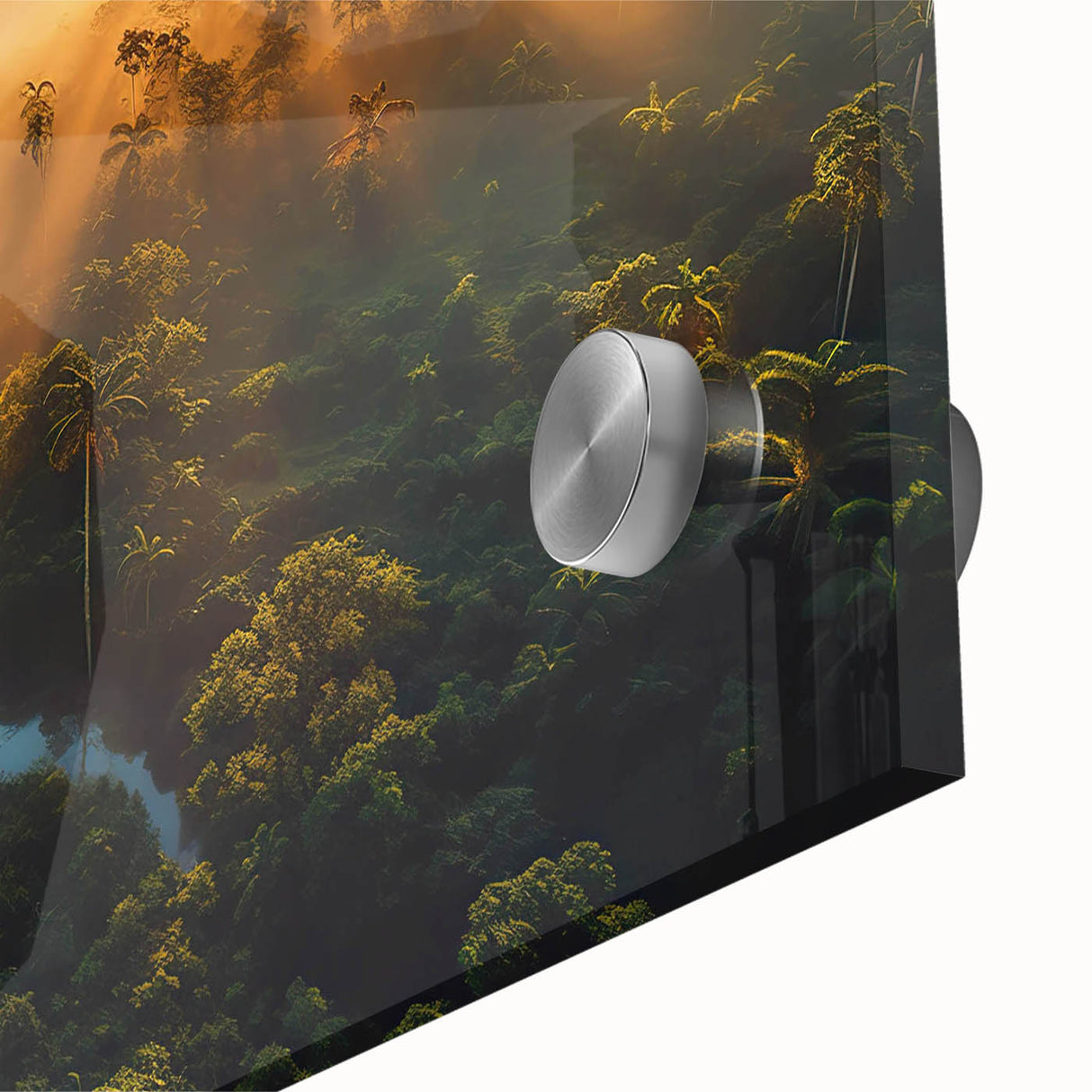 Vibrant close-up of a rainforest-themed wall art piece, showcasing intricate details of lush foliage and vivid colors, ideal for nature-inspired decor.