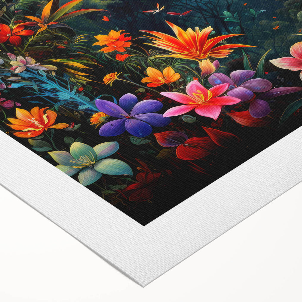 Vibrant rolled canvas showcasing a lush rainforest landscape with rich greens and deep browns, ideal for enhancing interior decor and nature-themed spaces.