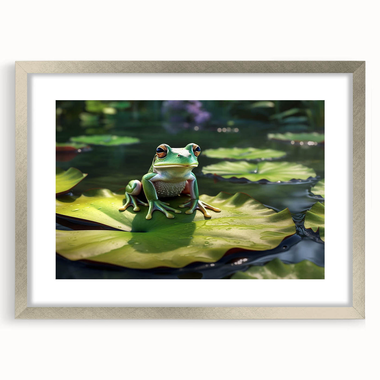 Framed silver wall art featuring a vibrant rainforest landscape design, showcasing lush greenery and intricate details, perfect for home decor and nature lovers.