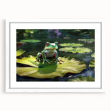 Framed rainforest landscape wall art collection featuring lush green foliage and vibrant tropical colors, elegantly displayed with a white mat for a modern touch.