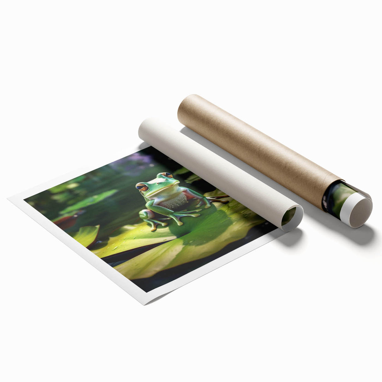 Vibrant rainforest landscape wall art print showcasing lush greenery and diverse foliage, rolled and ready for framing, perfect for eco-friendly decor enthusiasts.