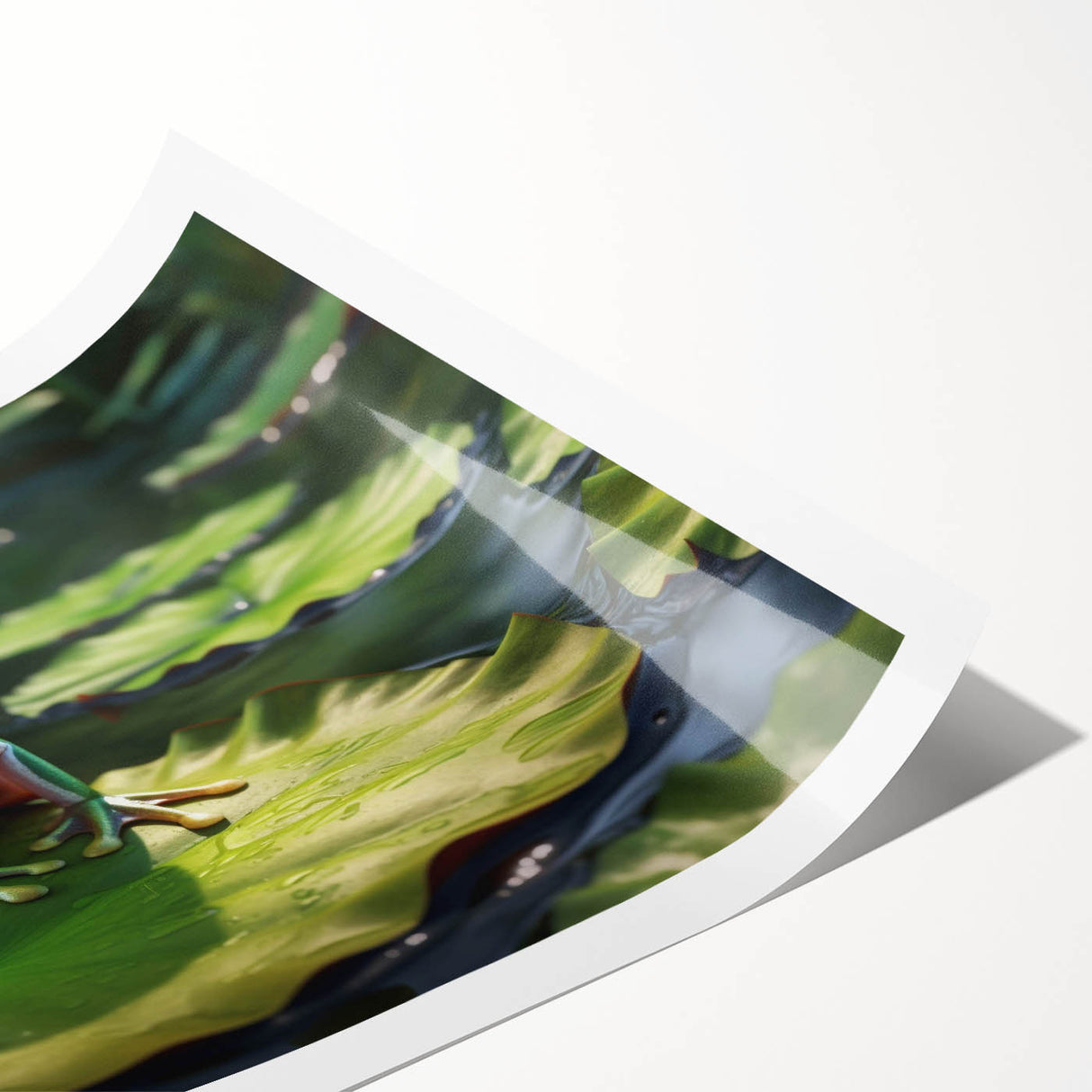 Vibrant rainforest landscape wall art print showcasing lush green foliage and exotic flora, rolled and ready for display in a stylish home decor setting.