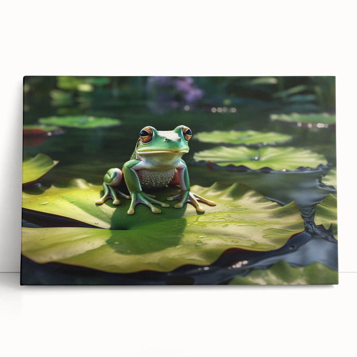Vibrant rainforest landscape wall art stretched canvas, showcasing lush greenery and tropical flora, perfect for home decor and nature-themed interiors.