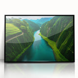 Framed acrylic wall art featuring a vibrant rainforest landscape design, showcasing lush greenery and tropical colors, perfect for enhancing modern home decor.
