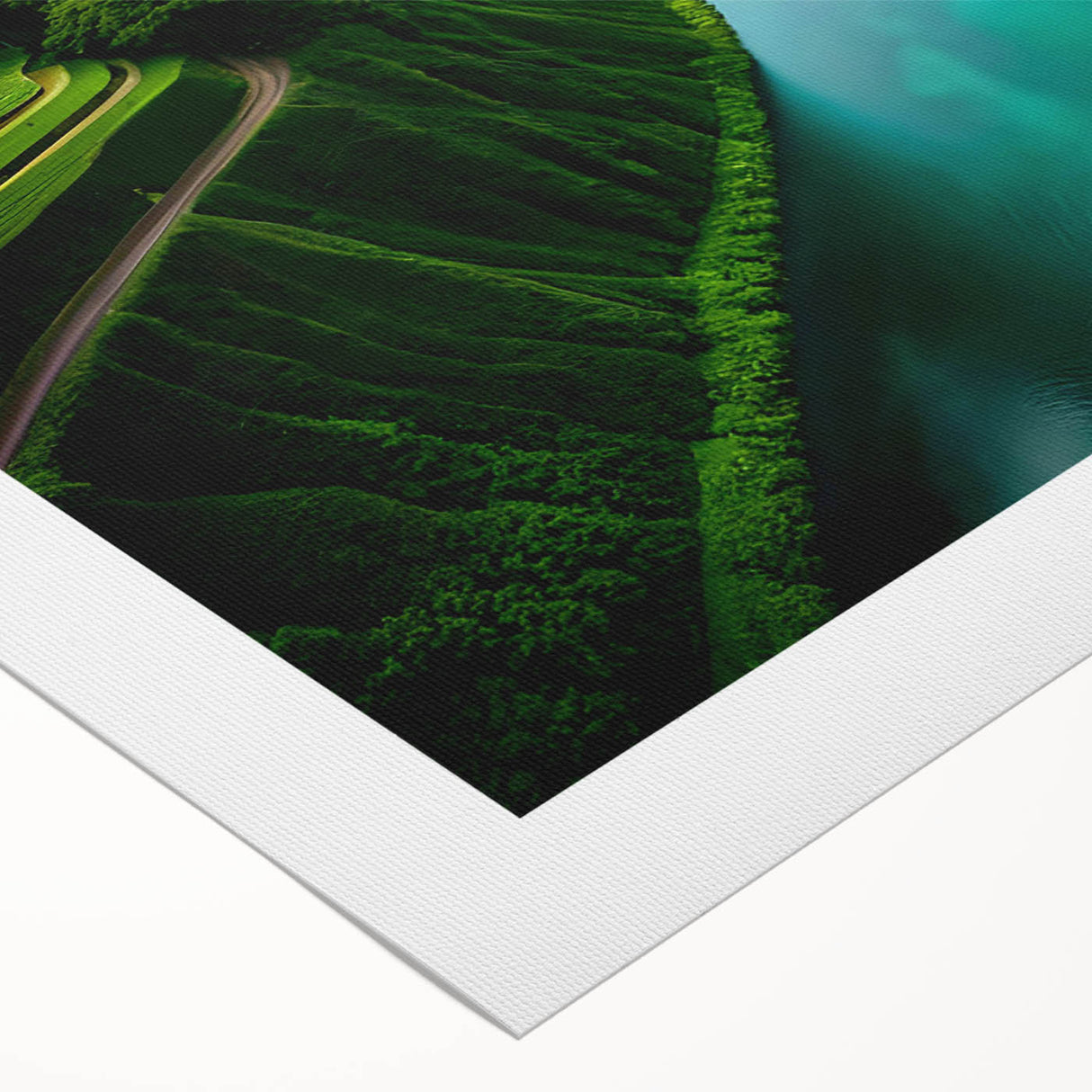 Vibrant rainforest landscape wall art on rolled canvas, showcasing rich green foliage and intricate details, perfect for enhancing home decor and nature themes.