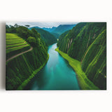 Vibrant rainforest landscape wall art on stretched canvas, showcasing lush greenery and detailed foliage, perfect for enhancing home decor with nature's beauty.