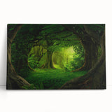 Vibrant rainforest landscape wall art on stretched canvas, showcasing lush greenery and tropical flora, perfect for enhancing home decor with nature-inspired elegance.