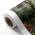 Vibrant rainforest landscape wall art on rolled canvas, showcasing rich green foliage and intricate details, perfect for enhancing modern decor.