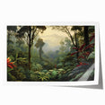 Vibrant rainforest landscape wall art print showcasing lush greenery and tropical flora, rolled for easy transport and display, perfect for nature-inspired decor.