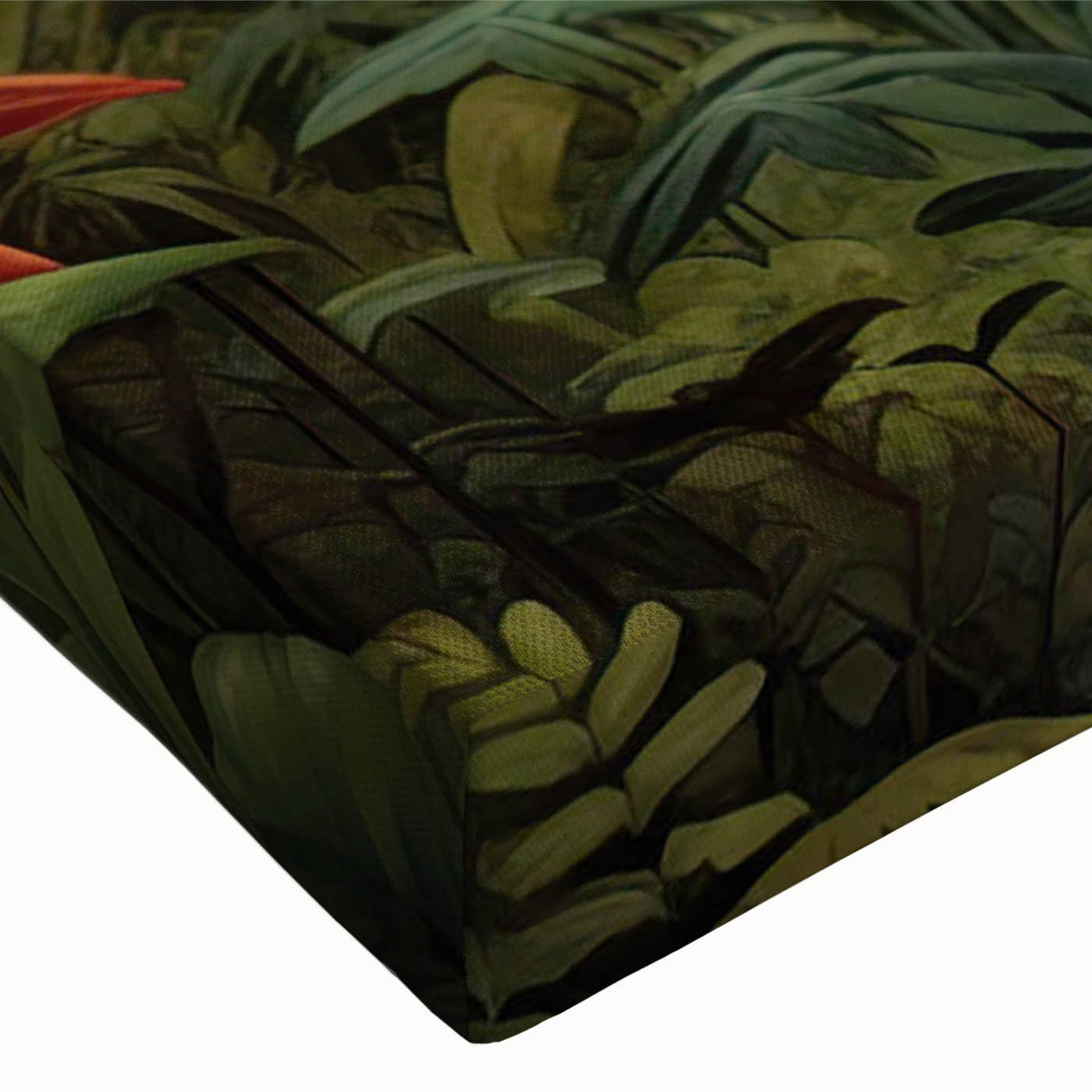 Vibrant close-up of a rainforest landscape canvas wall art, showcasing lush green foliage and intricate details, perfect for enhancing home decor with nature-inspired themes.