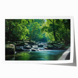 Vibrant rainforest landscape wall art print showcasing lush greenery and tropical foliage, rolled for easy shipping and display, perfect for nature enthusiasts.