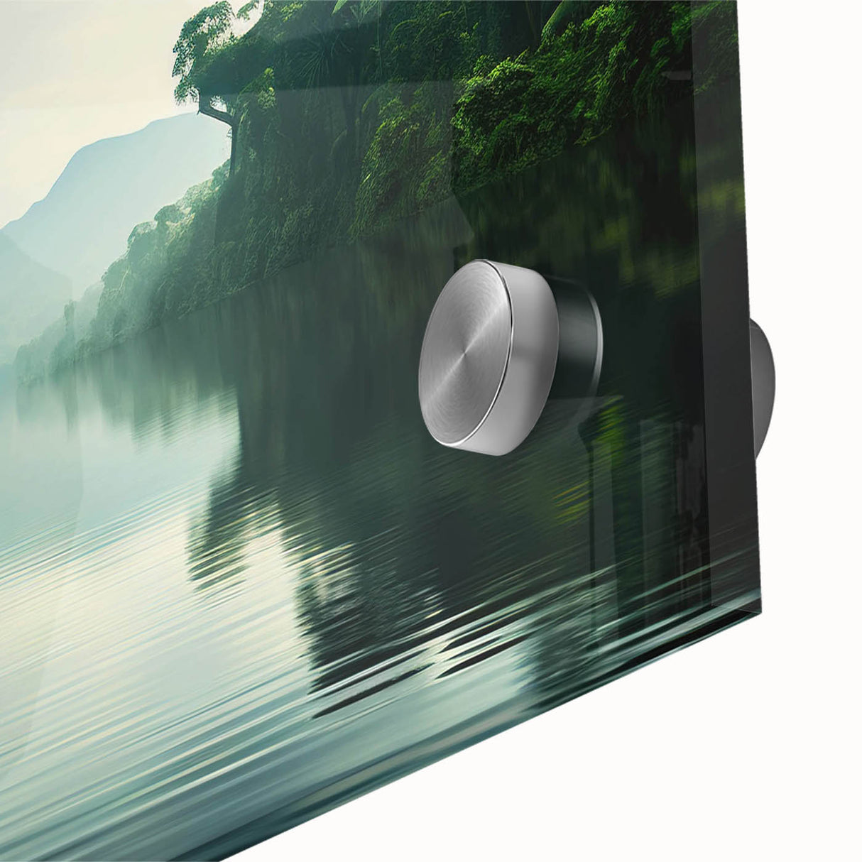 Vibrant close-up of a rainforest landscape wall art design featuring rich greens and earthy tones, printed on acrylic glass, showcasing intricate details and textures ideal for nature lovers.