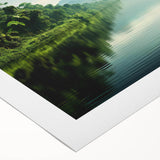 Vibrant rainforest landscape wall art design on rolled canvas, showcasing lush greenery and vivid colors, ideal for adding a natural touch to home decor.