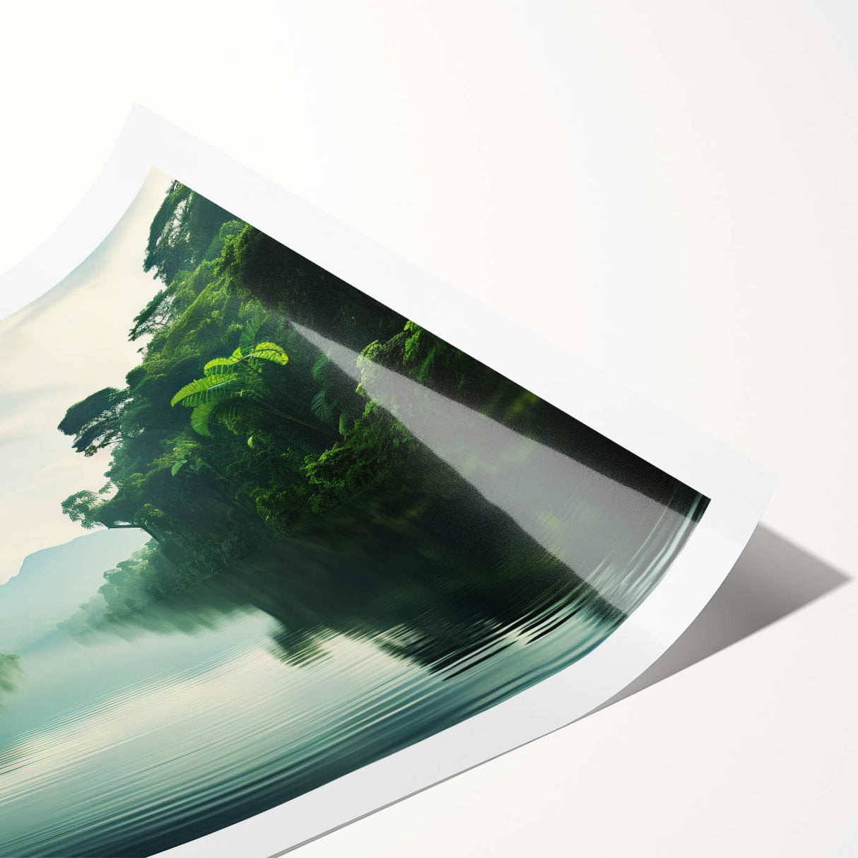 Vibrant rainforest landscape wall art print showcasing lush greenery and exotic flora, rolled for easy transport and display, perfect for nature enthusiasts.