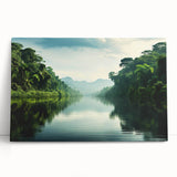 Vibrant rainforest landscape wall art design on stretched canvas, showcasing lush green foliage and rich natural colors, perfect for home decor enhancement.