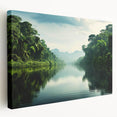 Stretched canvas wall art showcasing a vibrant rainforest landscape design, featuring lush greenery and vivid colors, ideal for nature-themed decor.