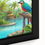 Close-up of a vibrant rainforest landscape wall art design featuring rich greens and earthy tones, framed on canvas to enhance any decor. Perfect for nature enthusiasts seeking to bring the beauty of the jungle indoors.