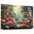Acrylic wall art showcasing a vibrant rainforest landscape design, viewed from the side, featuring metallic pins for easy hanging, ideal for nature-themed decor.