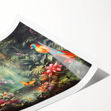 Vibrant rolled print of lush rainforest landscape wall art, showcasing rich greens and intricate details, perfect for home decor or nature-inspired design.