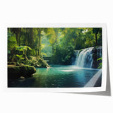 Vibrant rainforest landscape wall art print showcasing lush greenery and tropical foliage, rolled and ready for framing. Ideal for nature-inspired decor.