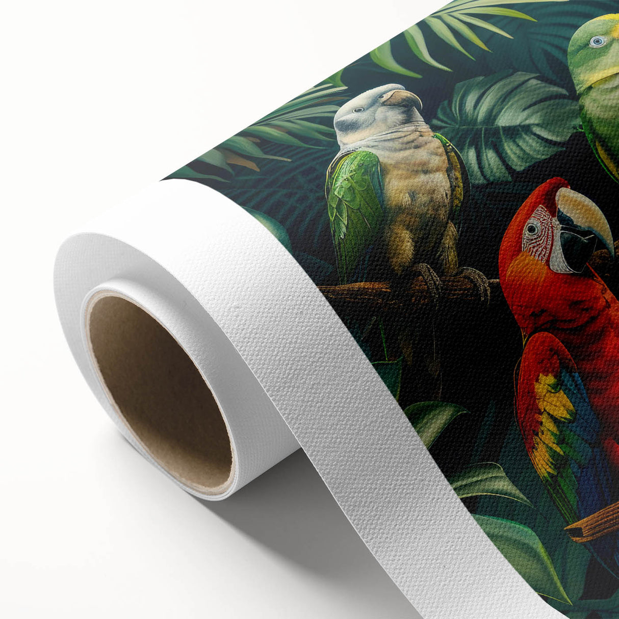 Vibrant rainforest landscape wall art on rolled canvas, showcasing lush greenery and serene vibes, perfect for home decor or nature-inspired spaces.
