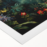 Vibrant rolled canvas showcasing lush rainforest landscape design, featuring rich greens and earthy tones, perfect for enhancing interior decor.
