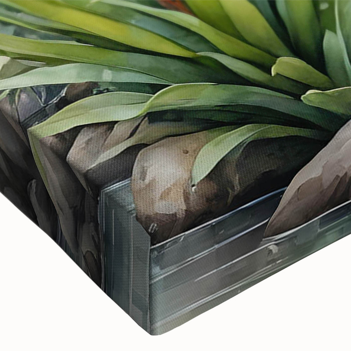 Close-up of a vibrant rainforest landscape canvas wall art piece showcasing lush greenery and intricate details, perfect for nature enthusiasts and home decor.