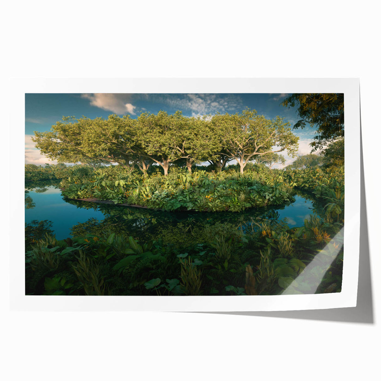 Vibrant rainforest landscape wall art print showcasing lush greenery and tropical flora, rolled and ready for framing, enhancing any nature-inspired decor.