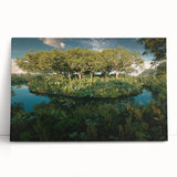 Vibrant rainforest landscape wall art printed on stretched canvas, featuring lush green foliage and rich colors, perfect for enhancing home decor and creating a serene atmosphere.