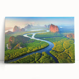 Vibrant rainforest landscape canvas art collection showcasing lush greenery and vivid colors, ideal for home decor, creating a serene and natural ambiance.