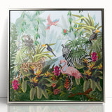 Framed acrylic wall art featuring a vibrant rainforest landscape design, showcasing lush greenery and rich colors, perfect for enhancing any modern decor.