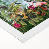 Vibrant rolled canvas artwork showcasing a lush rainforest landscape, featuring vivid green foliage and intricate details, ideal for nature-inspired home decor.