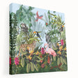 Stretched canvas wall art showcasing a vibrant rainforest landscape design, featuring lush greens and tropical flora, ideal for enhancing home decor aesthetics.