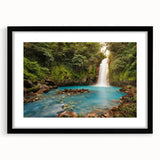 Framed wall art depicting a vibrant rainforest landscape, featuring lush greenery and tropical flora, mounted with a black mat for a modern aesthetic. Ideal for nature lovers and home decor enthusiasts.